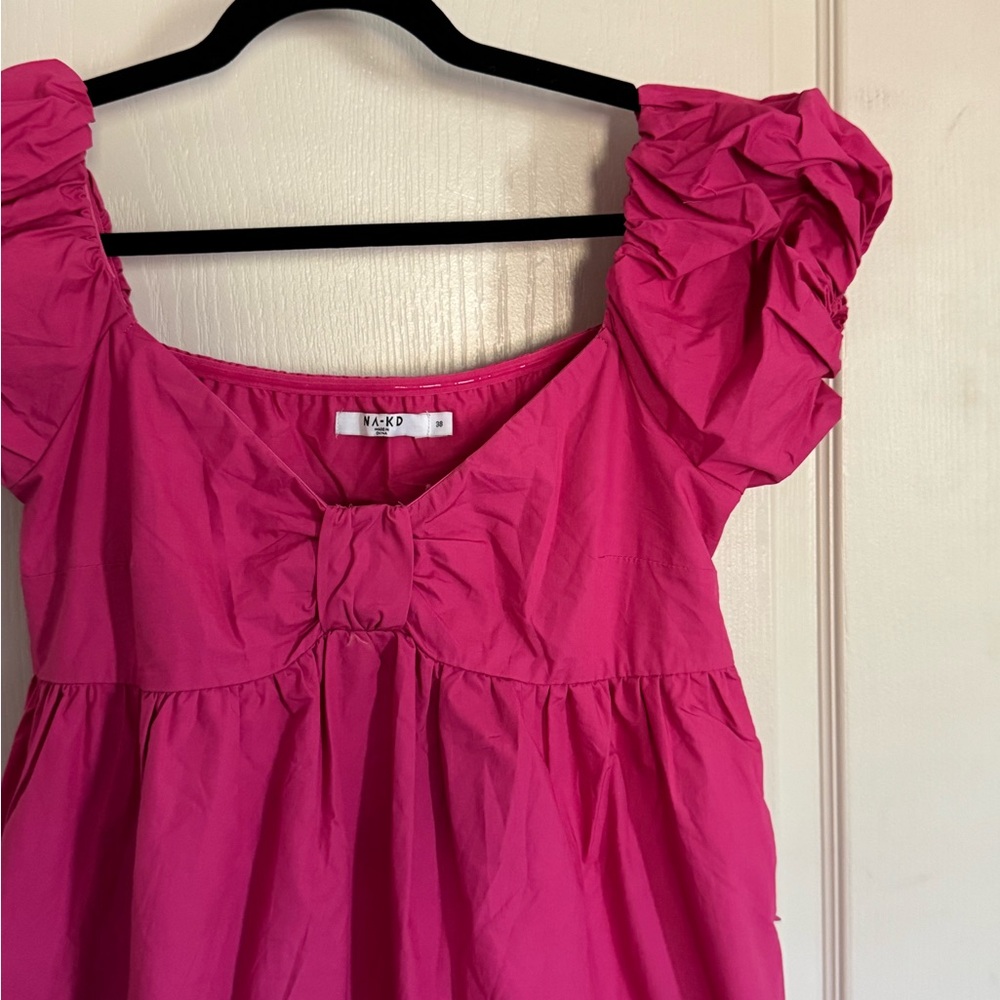 Pink semi off-shoulder dress